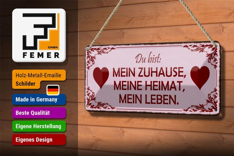 Blechschild Spruch 27x10cm bist mein Zuhause meine Heimat Dekoration