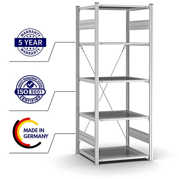 PROREGAL Profi Lagerregal Stecksystem T-Profil Grundregal HxBxT 200 x 75 x 60 cm Fachlast 125 kg Verzinkt