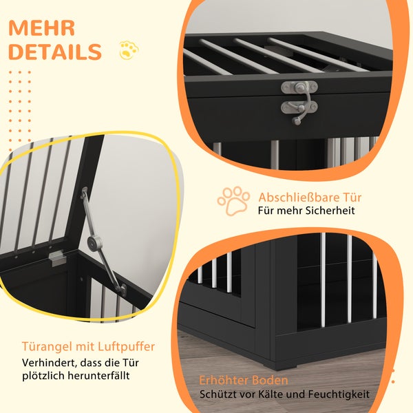 PawHut Hundekäfig für Zuhause, Hundehütte, Haustierkäfig für mittelgroße Hunde, Hundebox mit Türen, Hundehaus, Transportkäfig, Schwarz, 80 x 50 x 56,5 cm