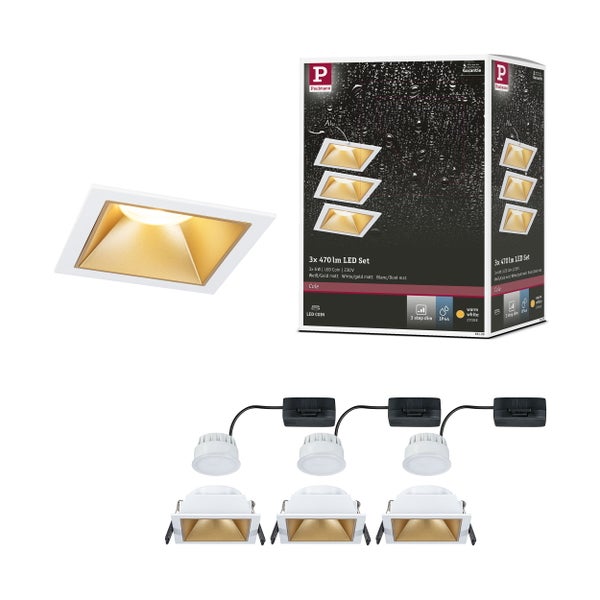 LED Einbauleuchte 3-Step-Dim Cole Coin 3er-Set IP44 eckig 88x88mm Coin 3x6W 3x470lm 230V dimmbar 2700K Weiß, Gold matt