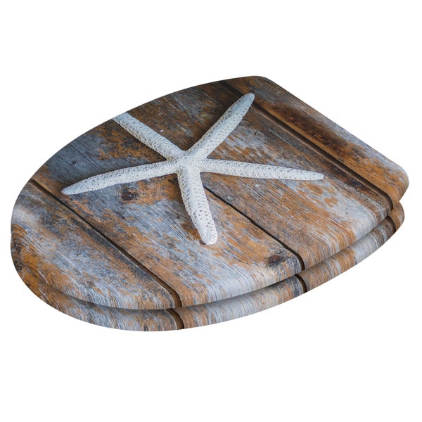 Toilettensitz mit Holzoptik Motiv Seestern