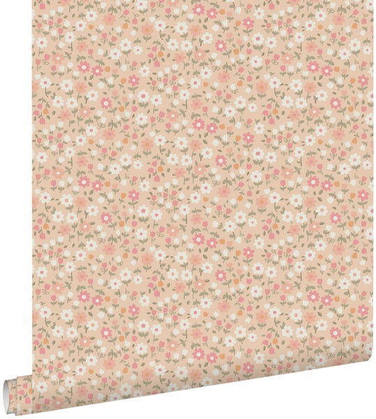 ESTAhome Tapete Blumen Rosa, Grün und Weiß - 50 x 900 cm - 139469