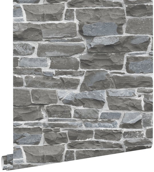 ESTAhome Tapete Stein-Optik Dunkelgrau - 53 cm x 10.05 m - 138521