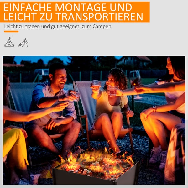 Outsunny Feuerschale, demontierbar, steckbar, für Garten, Camping, BBQ, 50 x 50 x 30 cm, Stahl, Schwarz
