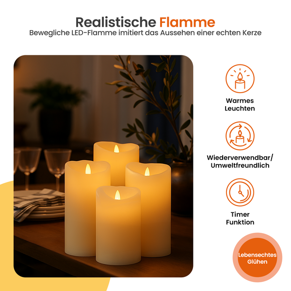 Goliving Led-Kerzen mit Fernbedienung - Ø5,5 cm - Bewegliche Flamme - Dimmbar - Timer-Funktion - Echtes Wachs - 2x Fernbedienung - Set mit 9 Stück