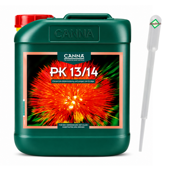 Canna PK 13 14 Pflanzendünger in Kunststoffkanister mit Pipette zur Förderung der Blütenbildung und Ertragssteigerung.