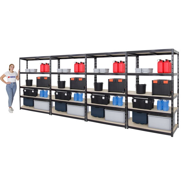 PROREGAL Mega Deal 4x Schwerlastregal Giant Tiger HxBxT 200 x 120 x 60 cm Fachlast 265 kg 5-Ebenen Schwarz