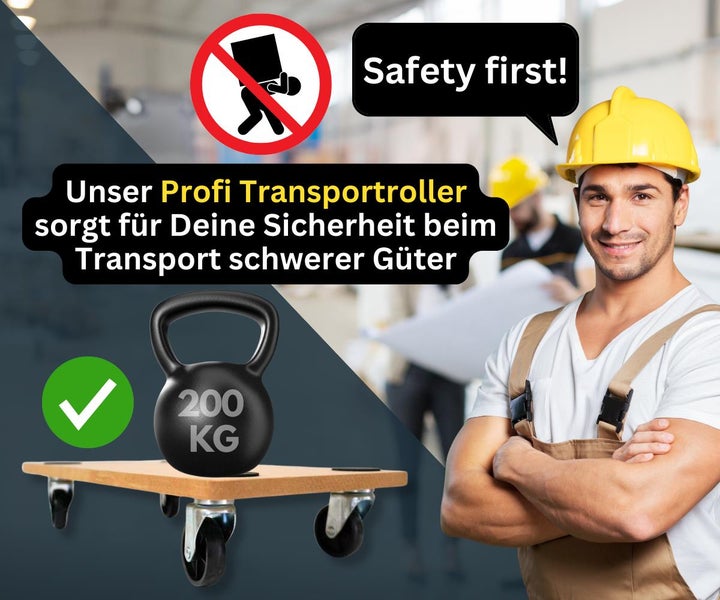 PROREGAL Mega Deal 8x Profi Transportroller mit 4 Rollen HxBxT 11,5 x 30 x 60 cm Traglast 200 kg MDF Holzplatte Braun