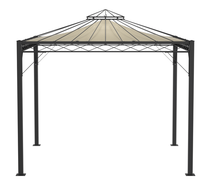 Pavillon ELEO Trento 3 x 3 m schwarz - pulverbeschichtet | mit Sonnensegel ecru