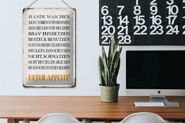 Blechschild Spruch 20x30cm Hände waschen guten Appetit