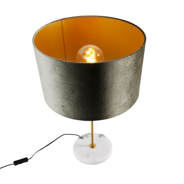 Tischleuchte mit Marmorfuß und Stoffschirm