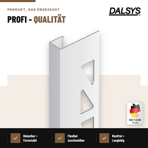 Dalsys Fliesenprofil aus Metall zur Kantenschutz und Kantenabschluss von Fliesenbelägen.