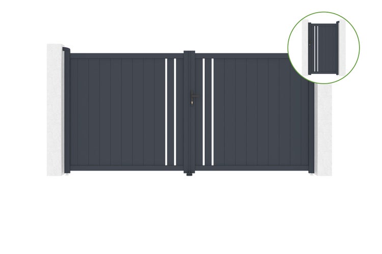 Flügeltor 3,5 m GIONA H.180 cm Aluminium + Tor GIONA H180 GRAU