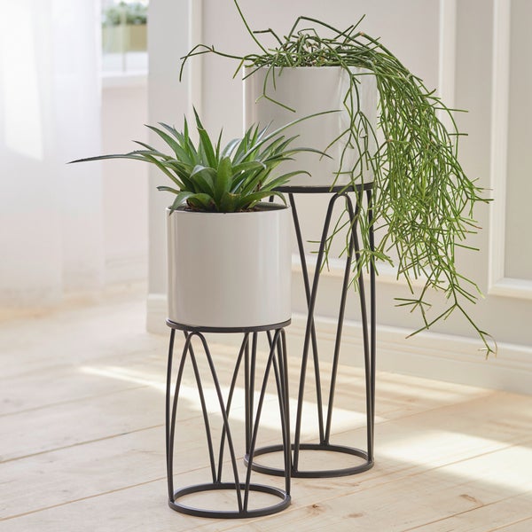 FRANK FLECHTWAREN | Übertopf Retro, 2er Set, METALL, 19,5 x 19,5 x 48 cm, 22,5 x 22,5 x 69 cm