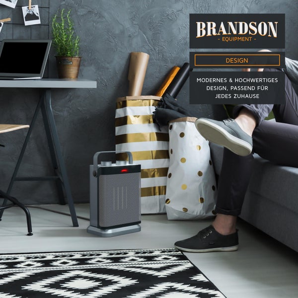 Brandson Heizlüfter, Keramikheizlüfter 1800W, 2 Leistungsstufen, Thermostat, Oszillation 80°, Überhitzungsschutz, Automatische Abschaltung