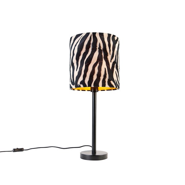 Moderne Tischlampe schwarz mit Schirm Zebra 25 cm - Simplo