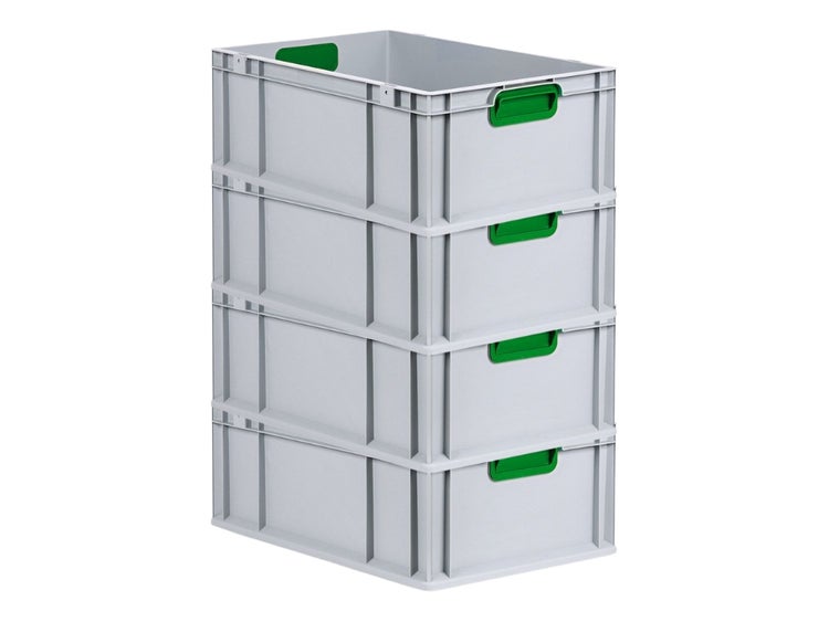 PROREGAL Spar Set 4x Eurobox Nextgen Color HxBxT 22 x 40 x 60 cm 44 Liter Griffe Grün Geschlossen Verstärkter Boden Eurobehälter Transportbox