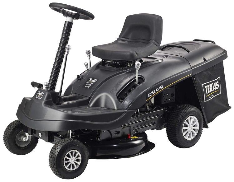 Texas Rider 6110E Aufsitzmäher mit Grasfangkorb für die Rasenpflege.