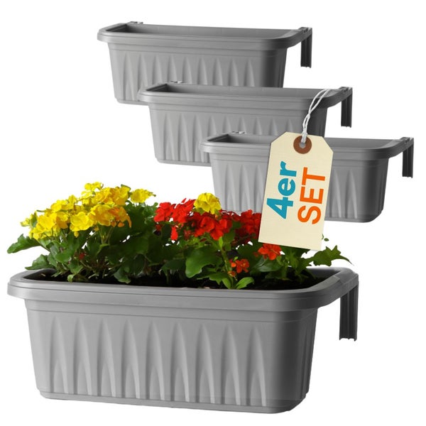 Balkonkasten im Vierer-Set mit Halterungen und Bepflanzung