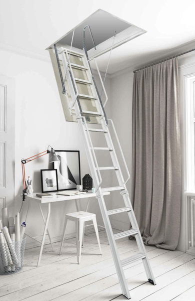 HandyStairs klappbare Dachbodentreppe – Dachbodenleiter aus Metall (RAL9003) – 70 x 100 cm – Höhe 275/290 cm