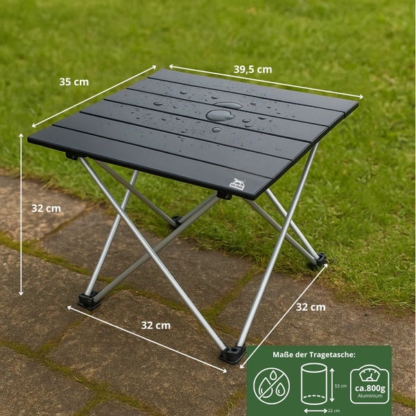 Campingtisch mit Aluminiumgestell und den Maßen 39,5 cm x 35 cm x 32 cm