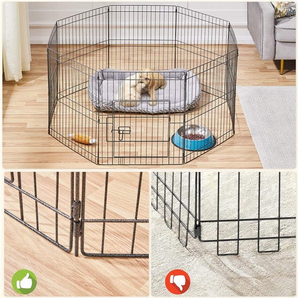 Laufstall für Haustiere mit Hundebett und Futternapf