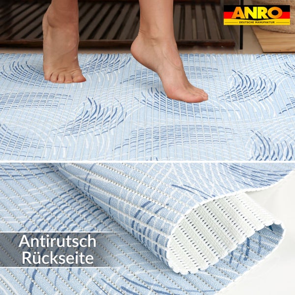 Badematte mit dekorativem Muster und rutschfester Rückseite, ANRO Logo.