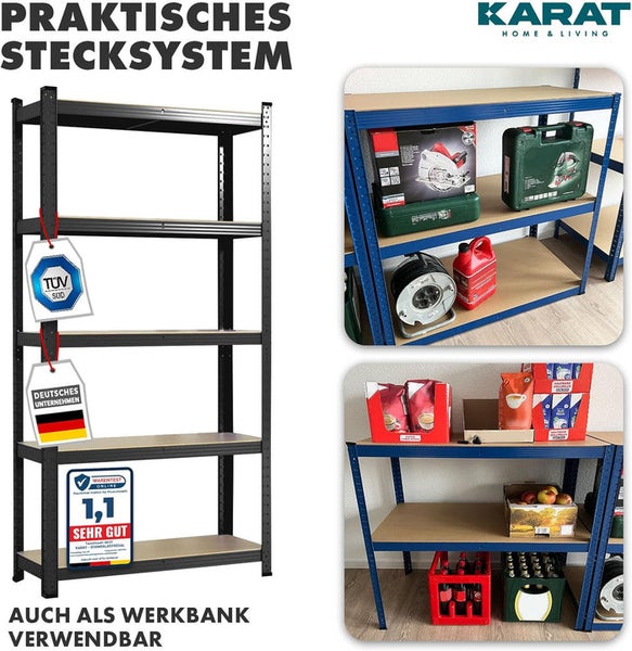 FLOORDIREKT Schwerlastregal - Universal einsetzbar - Schwarz - 200 x 120 x 60 cm - Traglast 1250 kg