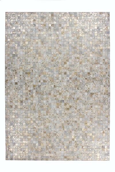 Flachflor Teppich Leonidas Elfenbein / Gold Patchwork-Design 120 x 170 cm