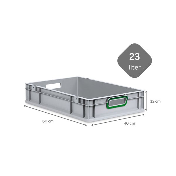 PROREGAL Eurobox Nextgen Color HxBxT 12 x 40 x 60 cm 23 Liter Griffe Grün Offen Glatter Boden Eurobehälter Transportbox