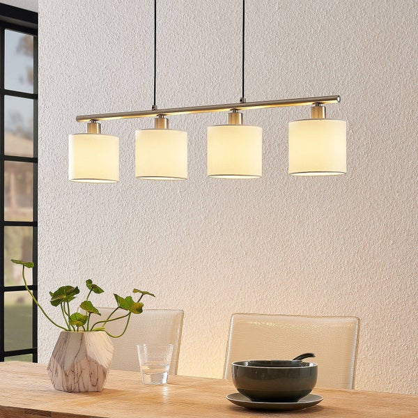 Lindby Pendelleuchte Stannis (Modern) in Weiß aus Metall (4 flammig, E14) - Textil Hängeleuchte Esstischlampe Hängelampe Wohnzimmerleuchte