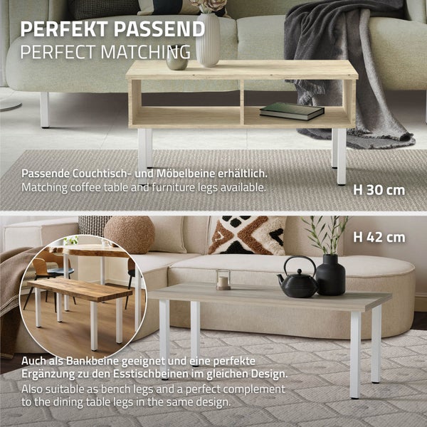 ML-Design 4er Set Tischbeine I-Design 72 cm, Weiß glänzend, aus pulverbeschichtetem Stahl, eckig, Profil 4x4 cm, Höhenverstellbare Möbelfüße 1-4 cm, Möbelbeine für Esstisch Schreibtisch Arbeitstisch