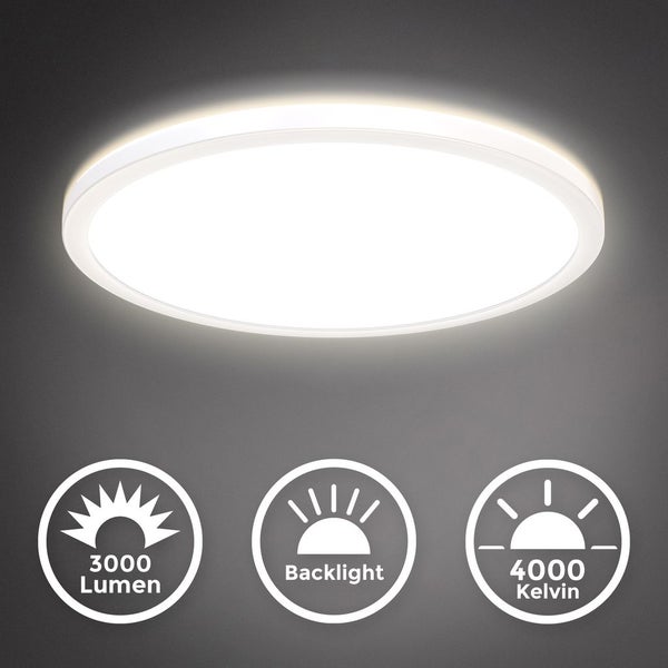 LED Panel Ø42 cm - 22W, 3000lm, dimmbar, flach, backlight, neutralweiß, weiß