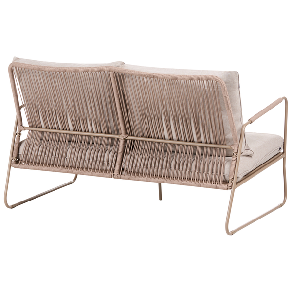Gartensofa 2-Sitzer mit Seilbespannung und Polstern, Rückansicht.