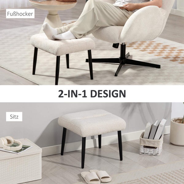 Multifunktionaler Hocker mit Bezug und schwarzen Beinen als Fußhocker oder Sitzgelegenheit