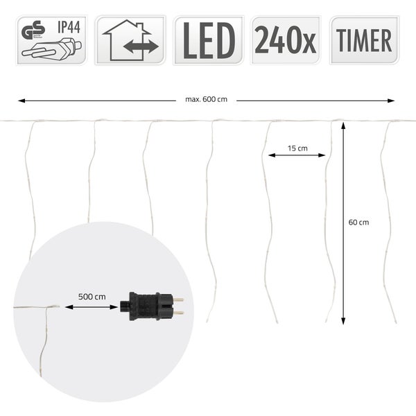 LED-Lichterkette mit 240 Leuchten, Timerfunktion und einer Länge von maximal 600 cm