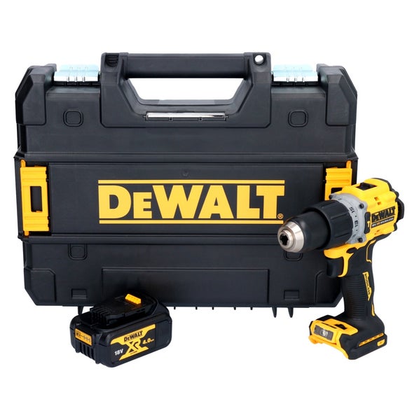 DeWalt Akku-Bohrschrauber 18 Volt mit einem 4,0 Amperestunden Akku und einem schwarzen Transportkoffer.