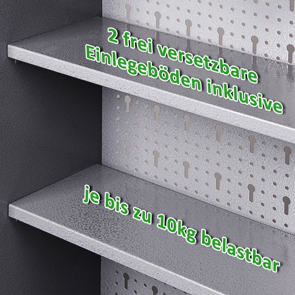 Regalsystem mit zwei versetzbaren Einlegeböden, Traglast bis zu 10 Kilogramm je Boden
