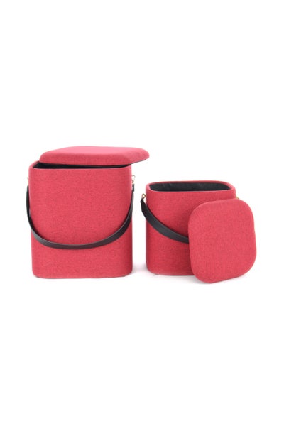 Hocker, 2er-Set stapelbar, gepolstert, mit Stauraum Rot / Schwarz Rund Ø 29,5 / 35,5 cm