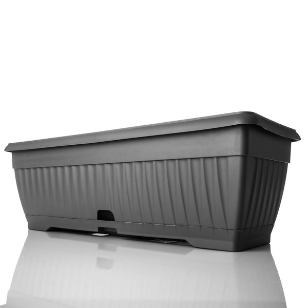 BigDean Blumenkasten mit abnehmbarem Untersetzer - Anthrazit 50 cm lang aus bruchsicherem Kunststoff - Balkonkasten Pflanzkasten mit Wasserspeicher für Innen- & Außenbereich geeignet - Made in Europe