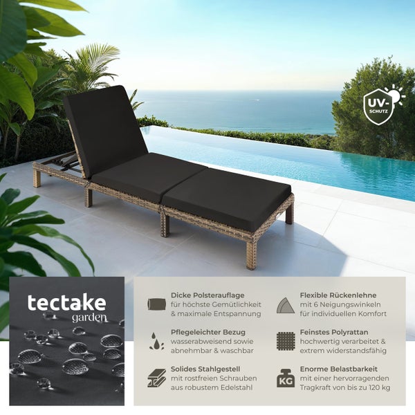 Rattan Sonnenliege tectake Sofia 196 x 66 x 27 cm widerstandsfähig natur