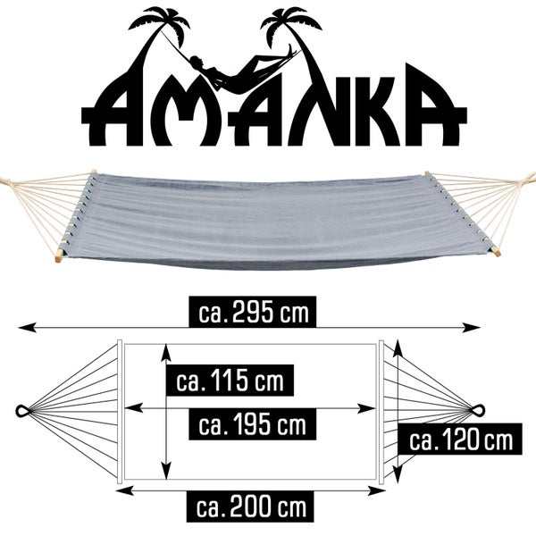 AMANKA XXL Stabhängematte 200x120 Doppelhängematte 2 Personen Hängematte Grau