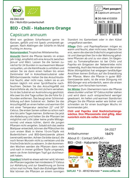 SAFLAX Geschenk Set - BIO - Chili - Habanero Orange - Capsicum annuum - 20 Samen - Mit Geschenkbox, Versandaufkleber, Geschenkkarte und Anzuchtsubstrat