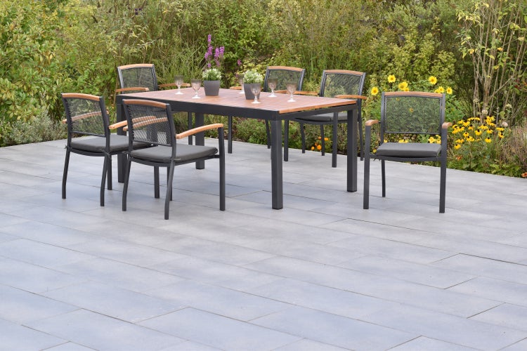 Tilos Gartenmöbelset 13tlg., Stapelsessel inkl. Auflagen, Ausziehtisch 180 (250) x 100 cm