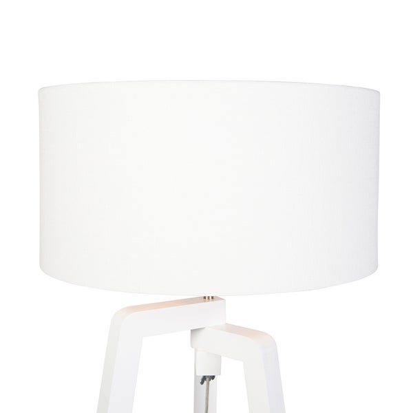 Stehlampe mit Stoffschirm und Holzfuß