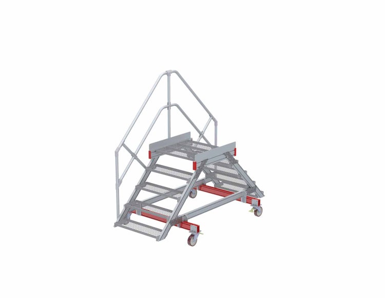 Mobile Treppe aus Metall mit Geländer und Rollen