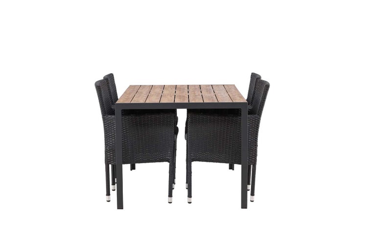 Break Gartenset Tisch 90x150cm natur, 4 Stühle Malina schwarz.