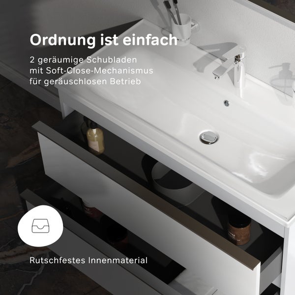 Waschtischunterschrank mit zwei Schubladen und Soft-Close-Mechanismus