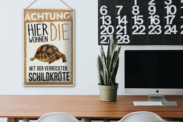 Blechschild Spruch 20x30cm Tiere Achtung hier Schildkröte