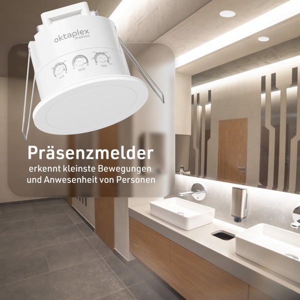 Präsenzmelder Decke 360 Grad 24GHz IP65 Radar Bewegungsmelder 6m Anwesenheitssensor Badezimmer geeignet Unterputz flach weiß 230V